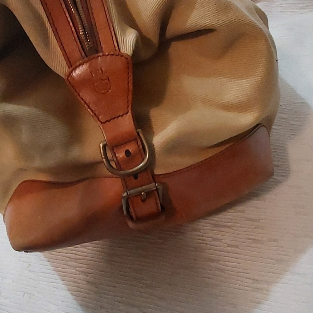 Polo by Ralph Lauren Beige Canvas Duffle with Brown Leather Trim - Picture 4 of 13